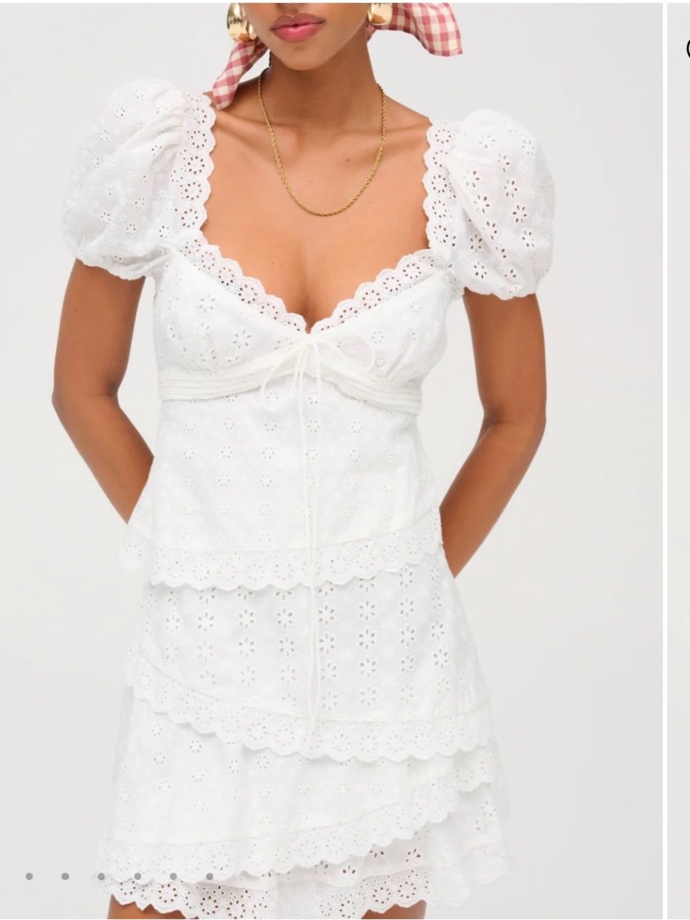 Love & Lemons White Eyelet Puff-Sleeve Tiered Dress